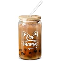 NewEleven Mothers Day Gifts For Cat Mom, Cat Lover, Cat Lady - Cat Gifts For Women - Cute Cat Stuff, Cat Themed Gifts For Women - Cute Funny Gifts For Her, Women, Best Friend - 16 Oz Coffee Glass