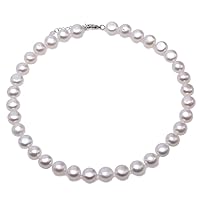 JYX Pearl Necklace for Women 11.5mm Natural White Freshwater Cultured Baroque Pearl Necklace 17