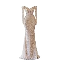 Off Shoulder Evening Dress Long Sleeves Sequins Bead Prom Dress Bride Bridesmaid Dress Women Party Gowns