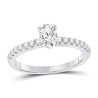 The Diamond Deal 14kt White Gold Oval Diamond Solitaire Bridal Wedding Engagement Ring 3/4 Cttw