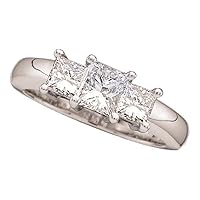 The Diamond Deal 14kt White Gold Womens Princess Diamond 3-stone Bridal Wedding Engagement Ring 3/4 Cttw