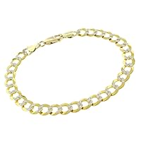 The Diamond Deal Mens Solid TwoTone 14K Yellow Gold Shiny Diamond-Cut Cuban Comfort Curb Chain Bracelet For men with Lobster-Claw Clasp (7