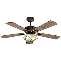 5 Wood Blades Ceiling Fan Remote 52Inch American Farmhouse Ceiling Fan with Light Glass Cover with Antlers Decorative Lighting