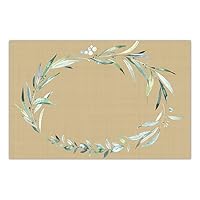 DIGIBUDDHA Olive Leaves Placemats Greenery Neutral Watercolor Green Wreath Boho Beige Linen 17