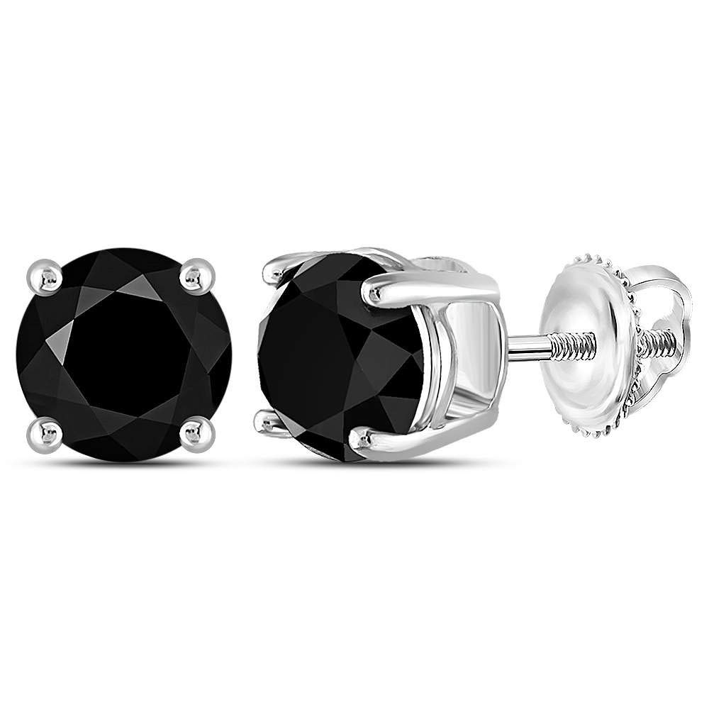 The Diamond Deal 10kt White Gold Unisex Round Black Color Enhanced Diamond Solitaire Stud Earrings 5.00 Cttw
