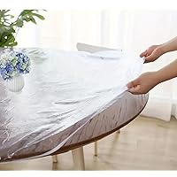 Clear Plastic Tablecloth Protector, 100% Waterproof Table Cloth, Round Fitted Tablecloth-Clear Vinyl/Elastic-Pub/Small Kitchen-Fits 40 to 78 Inch Round Tables (100 Pieces,Diameter 70 inch)