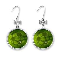 Soccer Football Sports Green Bow Earrings Drop Stud Pierced Hook