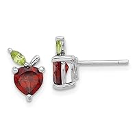 925 Sterling Silver Rhodium Plated Garnet and Peridot Apple Post Earrings Measures 11.4x6.7mm Wide Jewelry for Women
