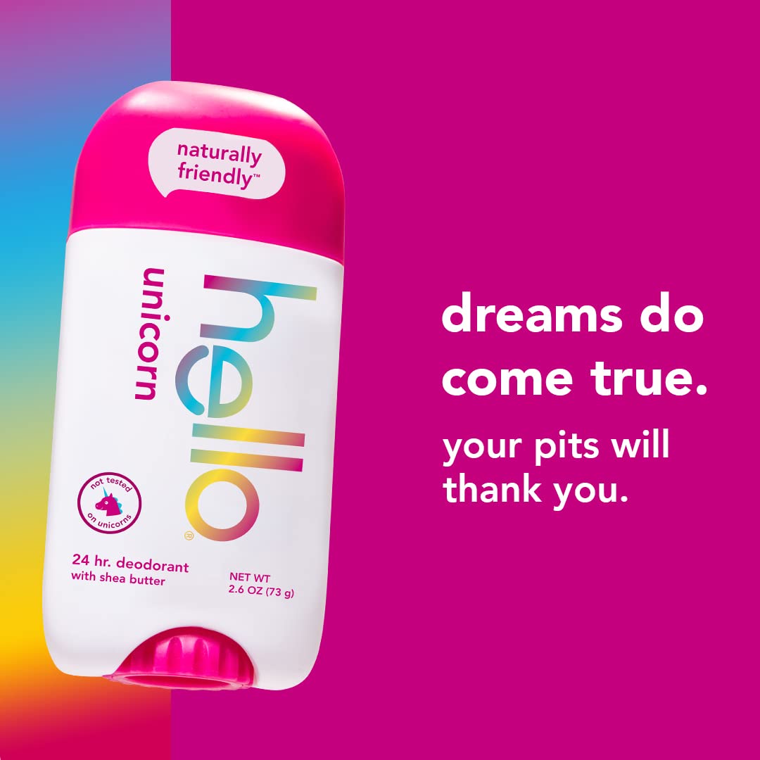 hello Unicorn Aluminum Free Deodorant for Women, Girls, Safe for Kids, Dermatologically tested, Natural Fragrance, 2 Pack