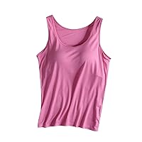 Workout Tank Tops Sports Bras for Women Full Coverage Tank Built-in Shelf Bras Round Neck Yoga Gym Shirts
