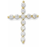 0.80Ct Round Simulated White Diamond Cross Pendant With Chain 14k Yellow Gold Plated