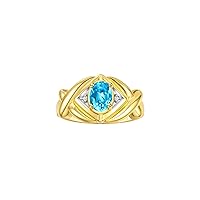 Rylos Hugs & Kisses XOXO Ring with 7X5MM Gemstone & Diamonds - Birthstone Jewelry for Women in Yellow Gold Plated Silver, Sizes 5-11