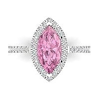 2.35ct Marquise Cut Solitaire with Accent Halo Pink Simulated Diamond designer Modern Statement Ring Solid 14k White Gold