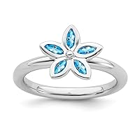 925 Sterling Silver Bezel Polished Blue Topaz Flower Ring Jewelry for Women - Ring Size Options: 10 5 6 7 8 9