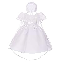 Dressy Daisy Infant Baby Girls' Christening Gown Baptism Clothing White Satin Dress with Cape and Bonnet Size 0 to 12 Months