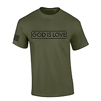 Mens Christian Shirt God is Love Scripture American Flag Sleeve T-Shirt Graphic Tee