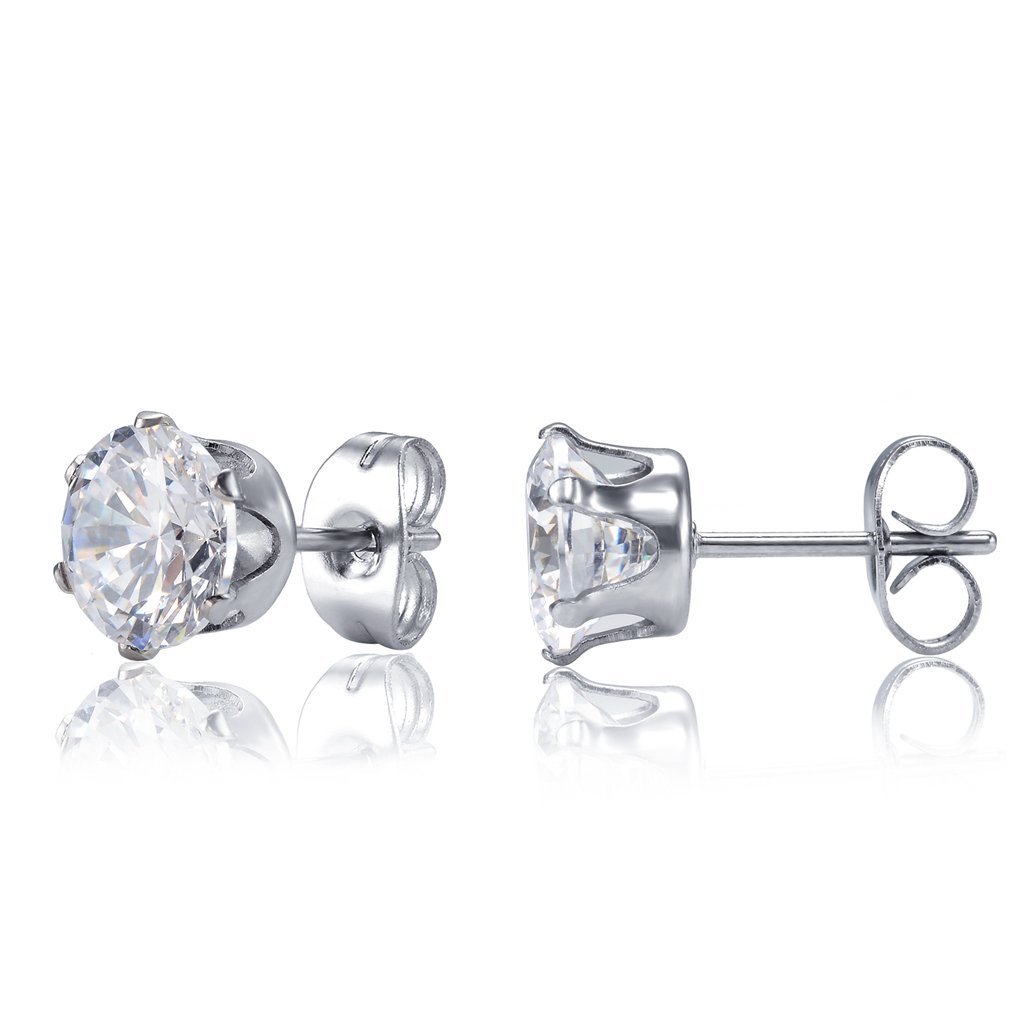 Jstyle Stud Earrings for Women Mens Stainless Steel Earrings, 3-8mm Round Cubic Zirconia Earrings Studs Ear Piercing Jewelry Set