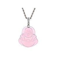 Laughing Buddha Light Pink Jade Pendant Necklace Rope Chain Genuine Certified Grade A Jadeite Jade Hand Crafted, Pink Jade Necklace, 14k White Gold Finish Laughing Jade Buddha Necklace, Pink Jade Medallion Silver Rope Chain Necklace, Mens Jewelry, Buddha Chain, Buddha Necklace