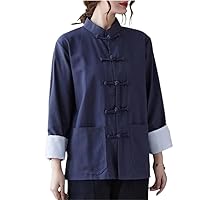 Suit Linen Top Collar Cardigan Ethnic Style Shirt Loose Women Hanfu Cotton Traditional Kung Fu Blouse