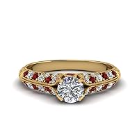 Choose Your Gemstone High Setting Vintage Diamond CZ Ring yellow gold plated Round Shape Milgrain Engagement Rings Minimal Modern Design Birthday Gift Wedding Gift US Size 4 to 12