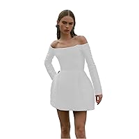 Women's Sexy Off Shoulder Puff Party Mini Dress Long Sleeve Evening Party Dress