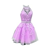 Halter Short Homecoming Graduation Dresses Crystal Lace Aline Mini Prom Cocktail Dress 2024