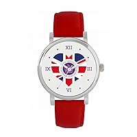 Queen's Platinum Jubilee Union Jack Heart Watch 2022 for Women, Analogue Display, Japanese Quartz Movement Watch with Red Leather Strap, Custom Made