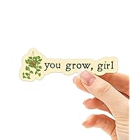 You Grow Girl Plant Sticker - Cute House Plant Stickers for Hydroflask Water Bottle - Golden Pothos Funny Houseplant Vinyl Decals for Laptop