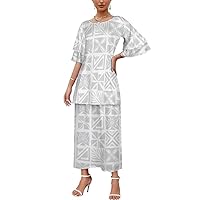 Women Dress Polynesian Casual Double-Deck Short-Sleeved Floral Print Dress, Womens Suits 2 Piece Set