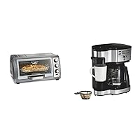 Hamilton Beach Toaster Oven Air Fryer Combo with Large Capacity, Fits 6 Slices or 12” Pizza & 2-Way 12 Cup Programmable Drip Coffee Maker & Single Serve Machine, Glass Carafe