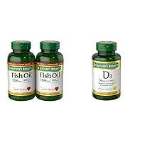 Nature’s Bounty Fish Oil 1200 mg, Supports Heart Health With Omega 3 EPA & DHA, 360 Rapid Release Softgels, Twin Pack & Vitamin D, Immune Support, Vitamin Supplement, 2000 IU, 50 mcg, Softgels, 350 Ct