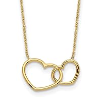 14 kt Yellow Gold Cable Polished Double Heart Necklace 17 Inches x 11 mm