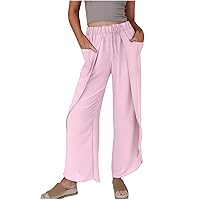Womens Side Split Wrap Wide Leg Pants Elastic High Waist Flowy Beach Pants Summer Casual Yoga Dance Palazzo Trousers