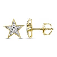 The Diamond Deal 10kt Yellow Gold Womens Round Diamond Star Cluster Screwback Earrings 1/20 Cttw