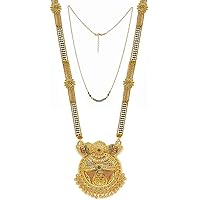 Presents Traditional Non-Precious Metal Brass Cubic Zirconia Necklace Pendant Gold Plated Hand Meena 30Inch Long and 18Inch Short Chain for Women - Combo of #Frienemy-2027