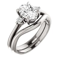 3 Carat Crushed Ice Oval Moissanite Engagement Ring Set, Wedding Eternity Band Vintage Solitaire 4-Prong Setting Silver Jewelry Anniversary Promise Vintage Ring Set Perfact for Gift
