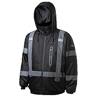 High Visibility Jacket - Waterproof Heated Safety Bomber - StarTech Reflective Tape - Detachable Hood (Power Bank Not Included)