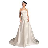Elegant Ivory Strapless A Line Taffeta Wedding Dress With Beaded Lace