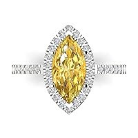 2.48 Marquise Cut Solitaire W/Accent Halo real Natural Yellow Citrine Anniversary Promise Wedding ring Solid 18K White Gold