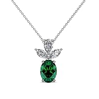Oval Shape Emerald Diamond 7/8 ctw Womens Pendant Necklace 16 Inches Chain 14K Gold