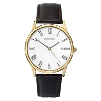Sekonda Men's Analogue Quartz Watch with 38mm Alloy Case, White Dial and Leather Upper Strap 3676