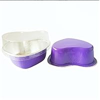 50pcs Aluminum Foil Heart Shaped Cake Pans Mini Cake Pans with Lids for Baking,100 ml/ 3.4 Ounces Disposable Cupcake,for Valentine Mother's Day Wedding Birthday Baking Supplies,Purple