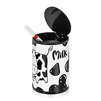 Cute Milk Cow White Black Car Ashtrays for Cigarettes with Lid Smell Proof Stainless Steel Portable Smokeless Self Extinguishing Butt Bucket