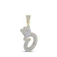 The Diamond Deal 10kt Yellow Gold Mens Round Diamond O Crown Letter Charm Pendant 1 Cttw