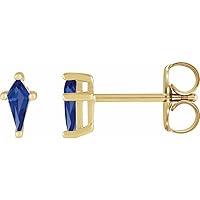 14k Yellow Gold Lab Created Blue sapphire Shield 5x2.25mm Friction Back Polished Lab grown Blue sapp Jewelry for Women
