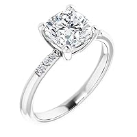 2 CT Cushion Moissanite Engagement Ring Wedding Eternity Band Vintage Solitaire Antique 4-Prong -Setting Minimalist Silver Jewelry Anniversary Promise Vintage Ring Gift for Her