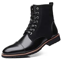 Mens Casual Leather Ankle Combat Chukka Boots Classic Cap Toe Waterproof Lace Up Work Oxfords Boots
