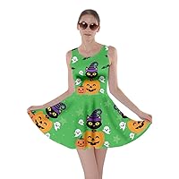 CowCow Womens Sugar Skull Flowers Floral Skeleton Mexican Day of Dead Roses Halloween Party Skater Dress, XS-5XL