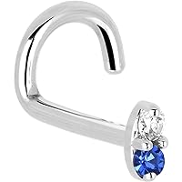 Body Candy Solid 14k White Gold 1.5mm Genuine Blue Sapphire Diamond Marquise Left Nose Stud Screw 18 Gauge 1/4