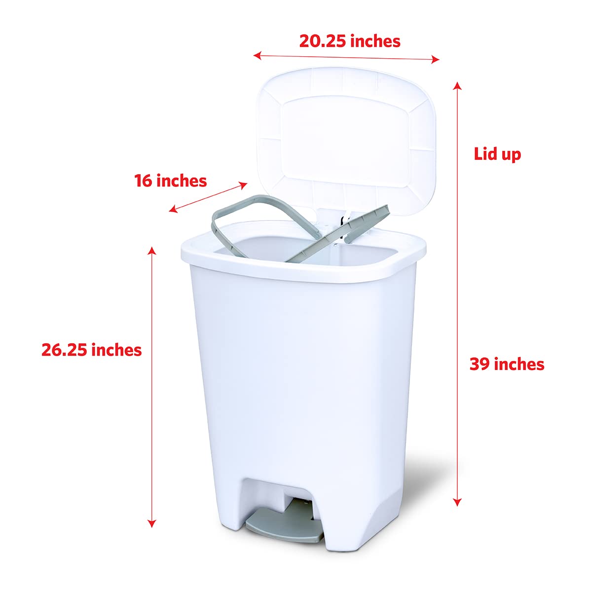 Glad Kitchen Trash Can 20 Gallon | Large Plastic Waste Bin with Odor Protection of Lid | Hands Free with Step On Foot Pedal and Garbage Bag Rings, 20 Gallon, White